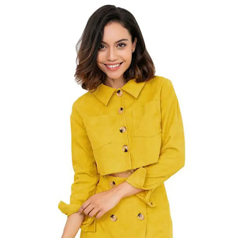 

Women Set Causal Full Sleeve Female Jackets + Sexy Double Button High Waist A-Line Mini Skirt Fashion Streetwear