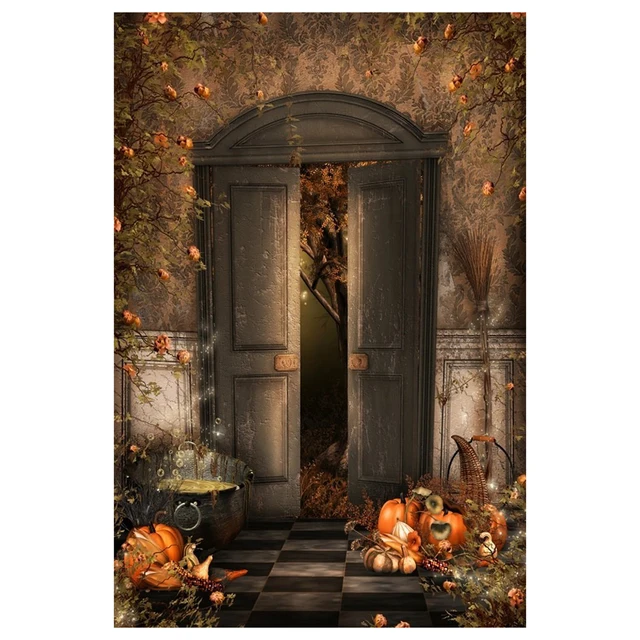photography backgrounds 1x15m photo backdrop halloween gloomy witch room retro wall door magic potion