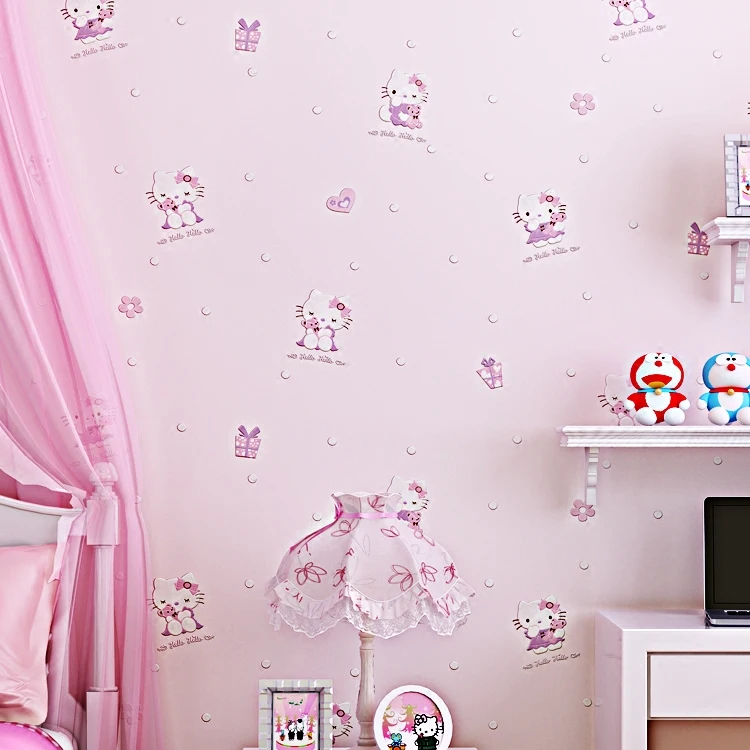 Cartoon 3D Hello Kitty Beige Blue Pink Yellow Children's Bedroom Living Room Home Decor Wallpaper Roll Cartoon 3D Hello Kitty Beige Blue Pink Yellow Children's Bedroom Living Room Home Decor Wallpaper Roll