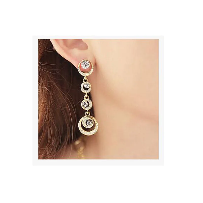 Grace Jun New Spring Style Long Alloy Rhinestone Moon Clip on Earrings No Pierced for Women Fashion No Hole Ear Clip Gifts ear clip earrings clip earrings ear clip