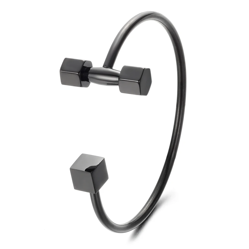 

Black/Silver Dumbbell Bodybuilder Stainless Steel Bracelet Sports Cuff Bangle Fashion Jewelry SS-142