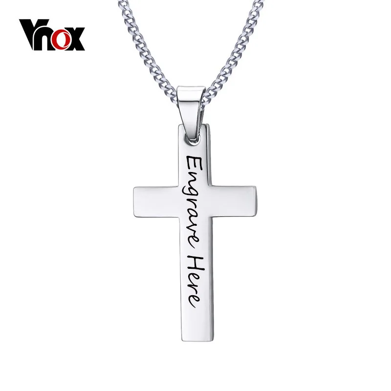 

Vnox Free Engraving Cross Necklace Men Stainless Steel Curb Chain 24" Simple Stylish Silver Color Pendant Male Jewelry