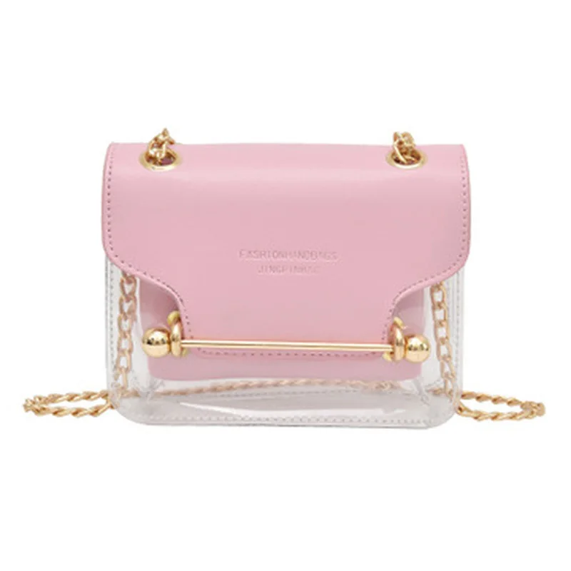 

Fashion Women Brand Design Small Square Shoulder Bag Clear Transparent PU Leather Composite Messenger Bags New Female Handbags