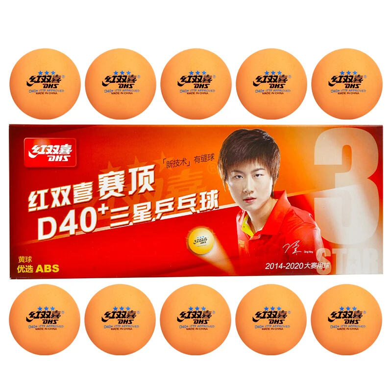 DHS New 3-Star D40+(Orange) Table Tennis Balls(3 Star Seamed ABS Balls) Plastic Poly Ping Pong Balls