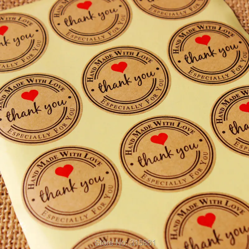 

Round heart Kraft Seal Sticker, 'Handmade with Love' Sticker, Kraft Paper Material