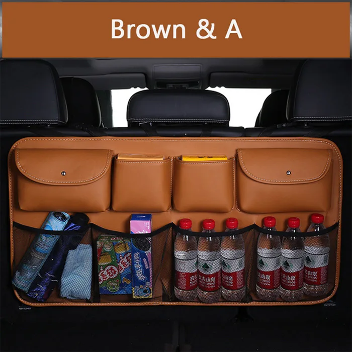 Качественная кожаная Автомобильная Задняя сумка для хранения на спинку сиденья мульти Висячие сетчатые сетки карманная сумка-Органайзер для багажника Авто Средства для укладки - Название цвета: brown -A