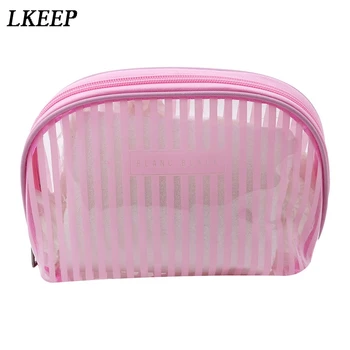 

Large travel Environmental Protection PVC Transparent Cosmetic Bag Women Travel Fashion waterproof stripes Make up Toiletry Bags