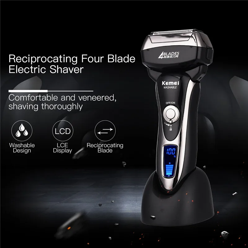 4 Blade Electric Shaver Waterproof Reciprocating Shaver Razor Cordless Facial Hair Beard Remover LCD Display Travel Shavers 40