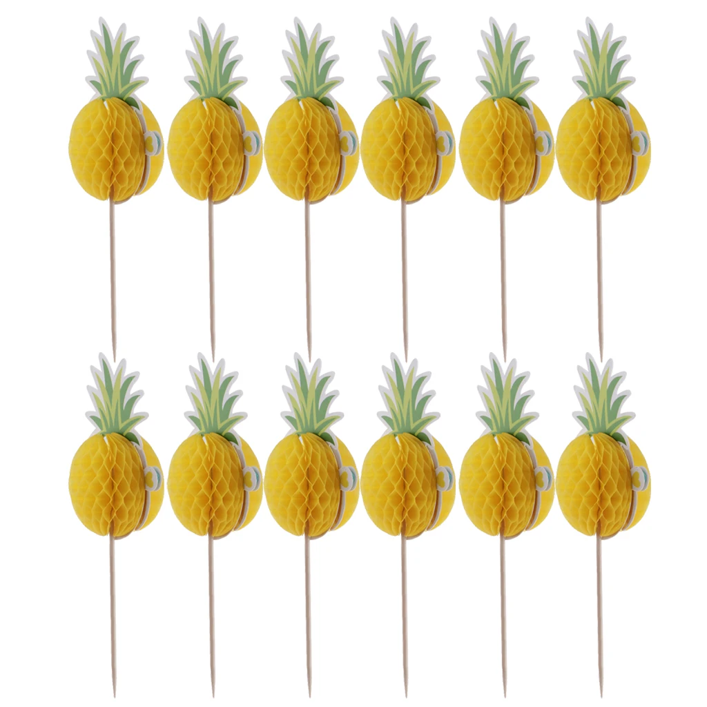 12pcs Pineapple Cupcake Toppers Tropical Luau Birthday Cake Decorarion
