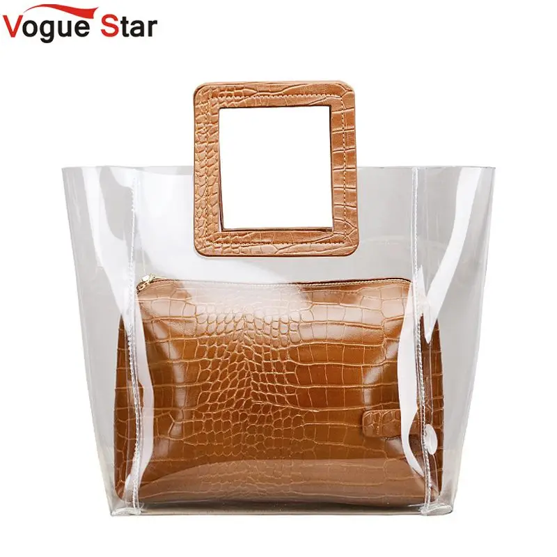 Günstige 2019 neue Sommer PVC Transparent Dame Handtasche und Geldbörse Gelee frauen Strand Tasche Krokodil Wasserdicht Marke Design Frauen Tote l61
