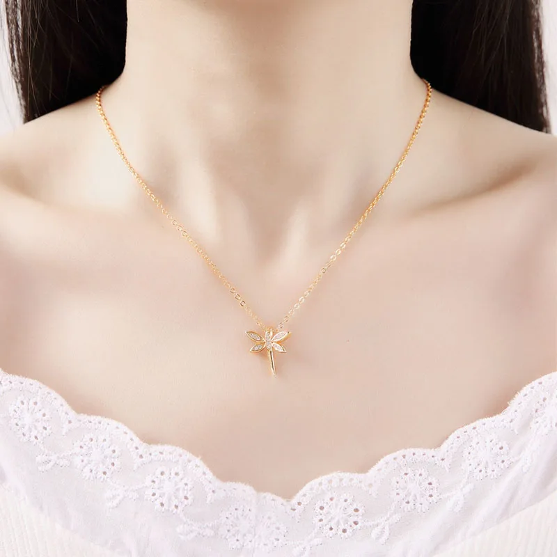 

Fashion Gold Color Dragonfly Rhinestone Long Chain Necklace Pendant Necklace Choker Jewelry for Women Birthday Gift VL
