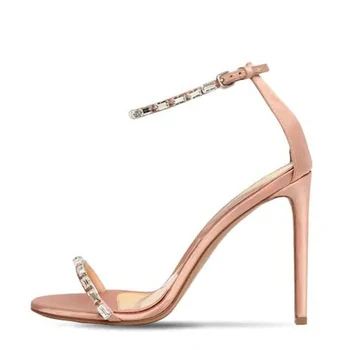 

Crystal High Heel Women Sandals Shiny Women Pink High Quality Satin Silk Female Luxury Open Toe One Word Shoes Free Shipping Hot