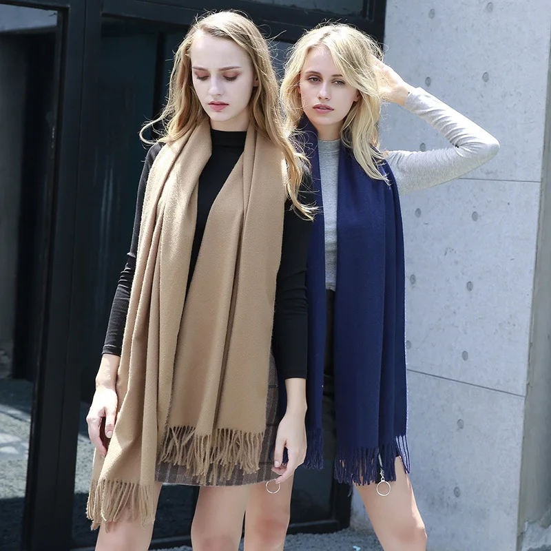 

Women solid color wool cashmere scarves with tassel lady winter thick warm cotton scarf high quality female shawl hot sale