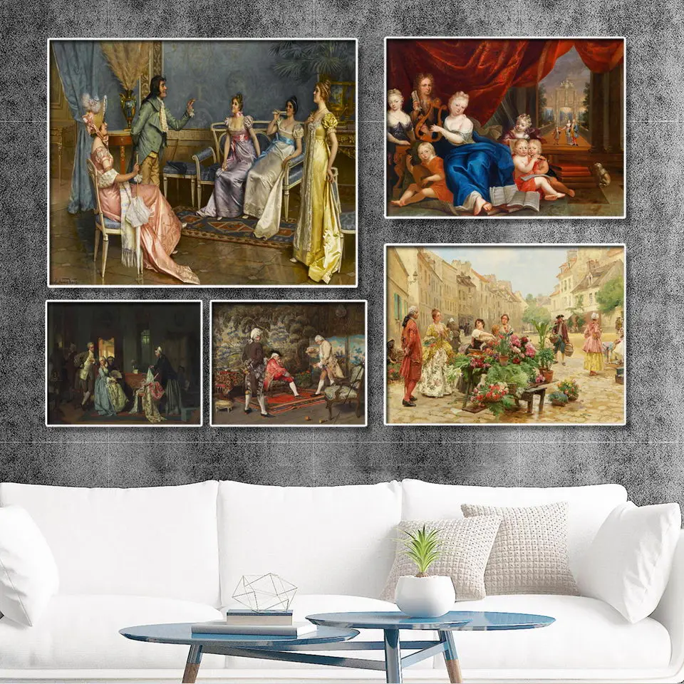 

Home Decoration Print Canvas Wall Art Picture Paintings European Court character scene painting Women's party