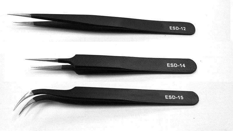 

VETUS ESD-12 ESD-14 ESD-15 Metal Non-magnetic Stainless Steel Anti-static Tweezers ESD Plier for Jewelry ICs SMD SMT