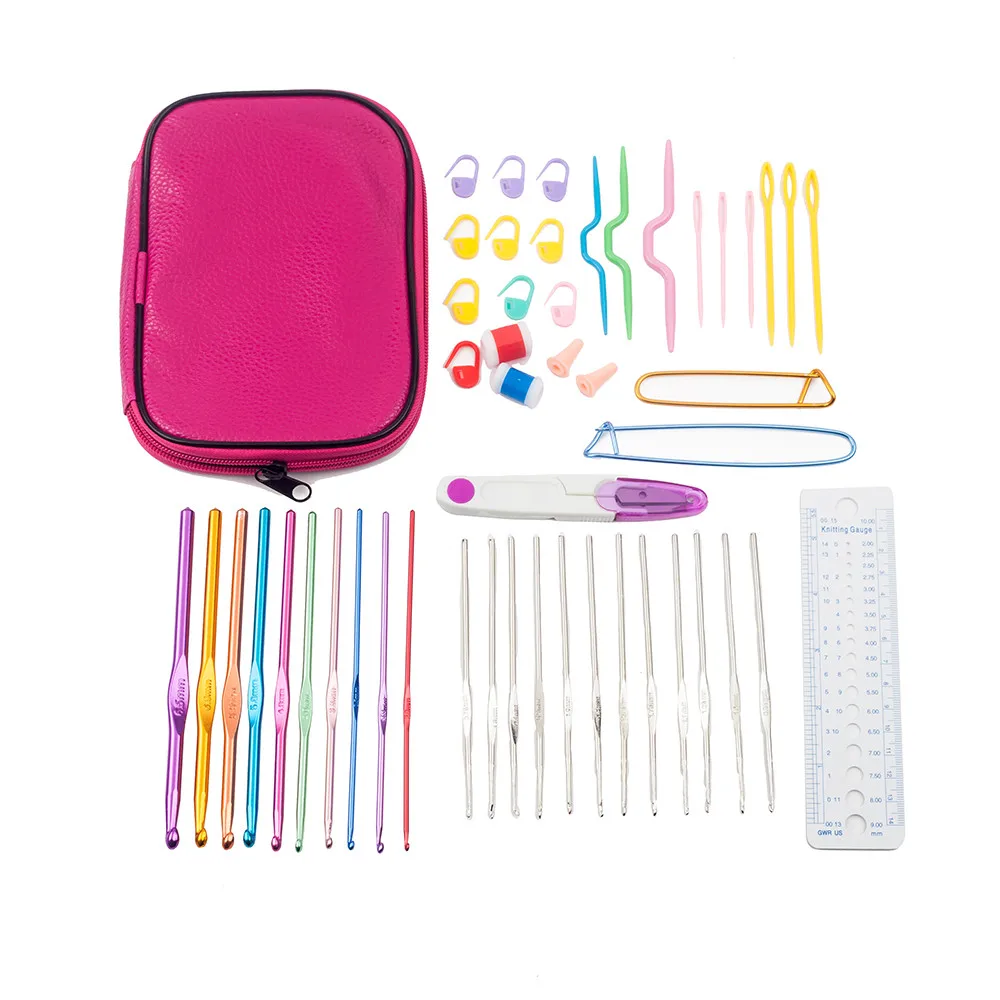 

2 Colors 22Pcs/Set [2.0-6.5mm] Multi-colour Aluminum Crochet Hooks Needles Knitting Weave Craft Yarn Accessories Leather Bag