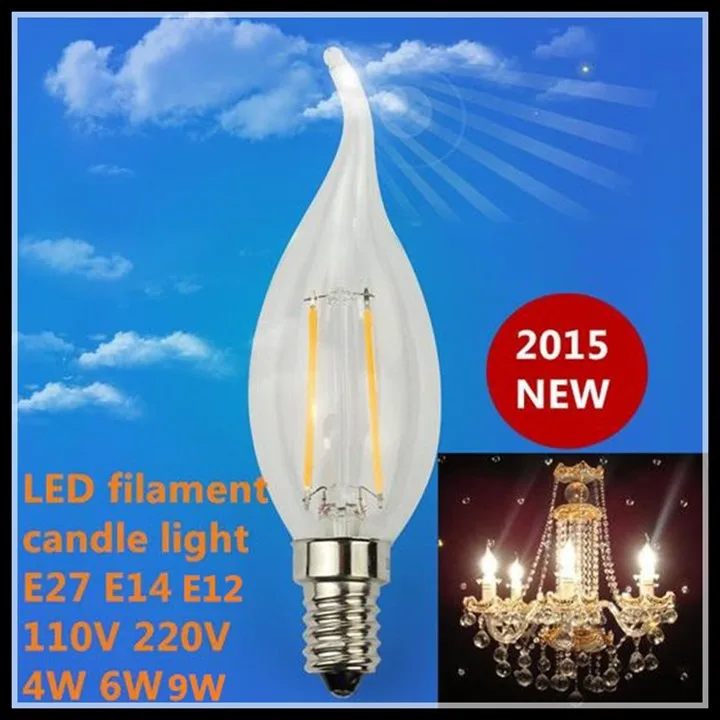 

1X Edison Filament Led Candle Lamp 4W 6W 9W E14 E12 E27 AC110V 220V Led Bulb Light High Bright Led Lamp LED E14 e12