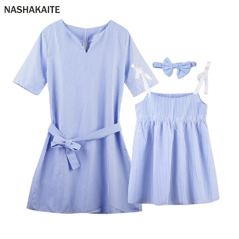 Платье для мамы и дочки мини-платье в синюю полоску Сетчатое платье для маленьких девочек одежда для мамы и дочки платья для мамы и дочки