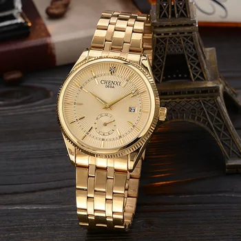 

Chenxi Gold Watch Men Luxury Business Man Watch Golden Waterproof Unique Fashion Casual Quartz Male Dress Clock Gift Calendar