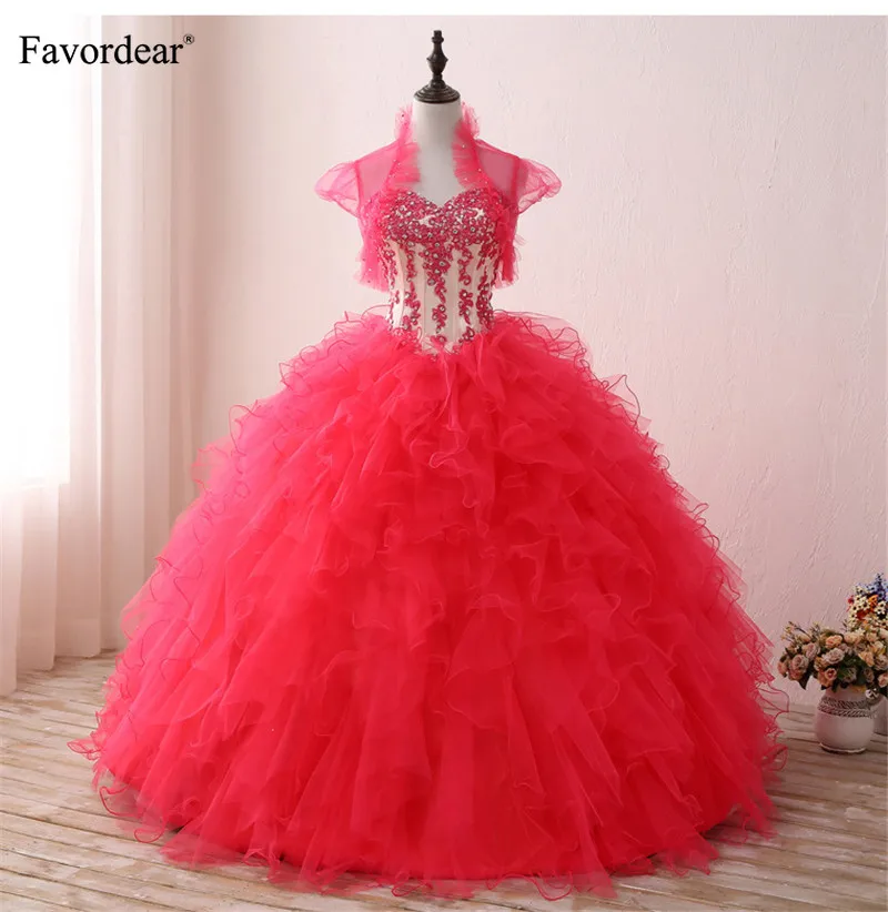 Favordear Sweetheart Beading Quinceanera Dress with Shawl Sweet 16 Dresses Applique Ruffles Ball Gown Formal Dress Party Gown