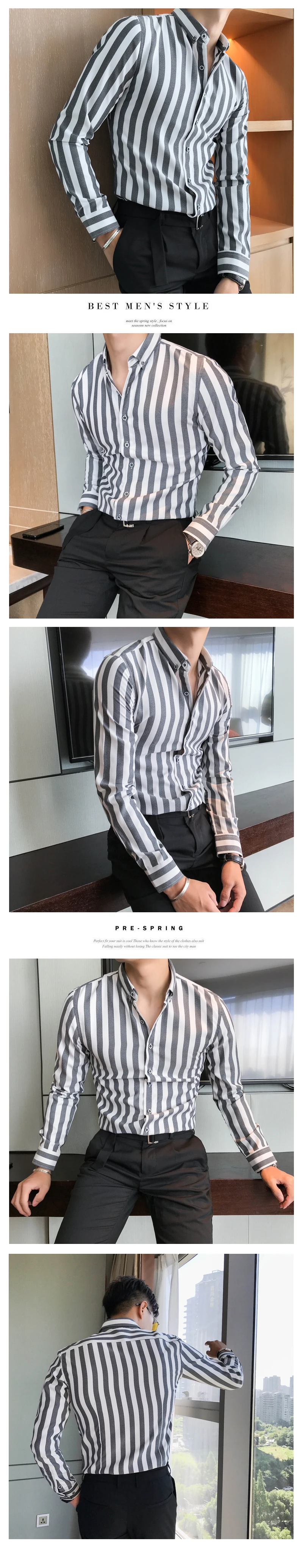 Heren Overhemden Kemeja Pria элегантные мужские дизайнерские футболки Полосатый Slim Fit рубашки мужские офисные корейские рубашки для мужчин розовый