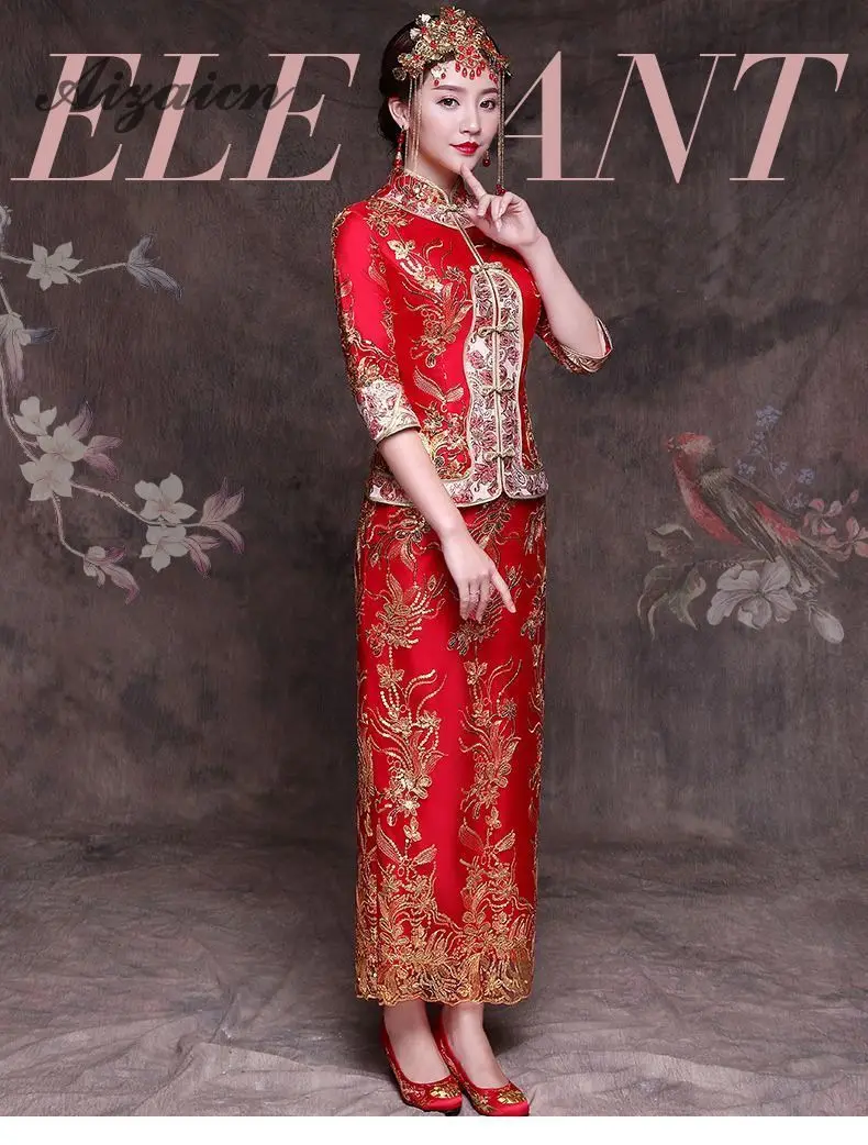 De boda de verano de 2019 Cheongsam vestidos de novia Китай estilo tradicional bordado largo Qipao las mujeres vestido Винтаж