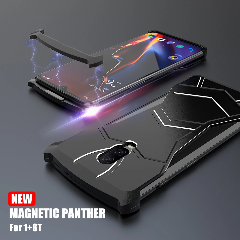 

R-Just Luxury Magnetic Panther Aluminum Metal Bumper Shockproof Protection Case For Oneplus 6T One Plus 6T 1+6T Cover Case