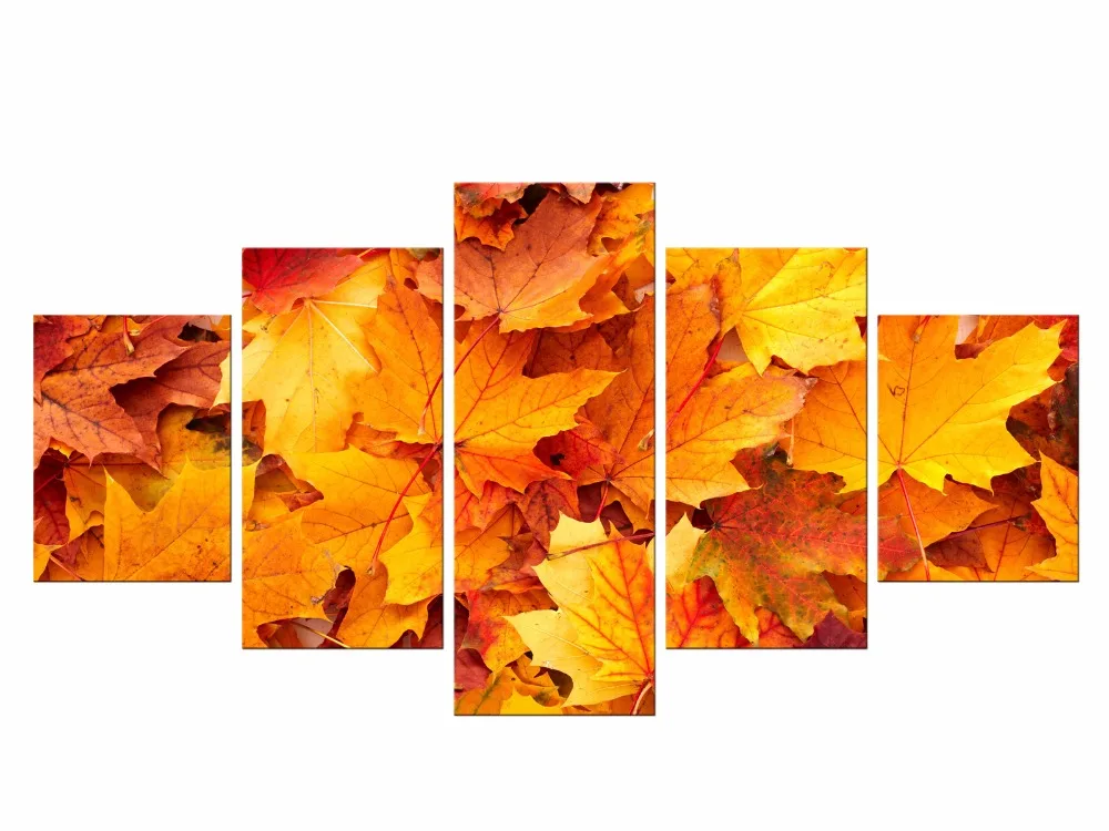 

Настенная картина с желтыми кленовыми листьями, Осенний пейзаж, украшение для гостиной, картина для печати, Подарочная рамка, 5 шт.