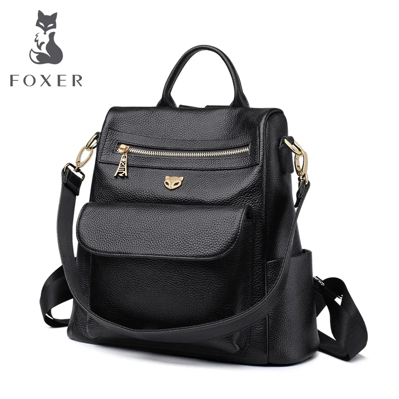 

FOXER Brand Travel Large Capacity Skin Backpack Teenage Student School Bag Cow Leather Lady Soft Backpack Female Business Bags