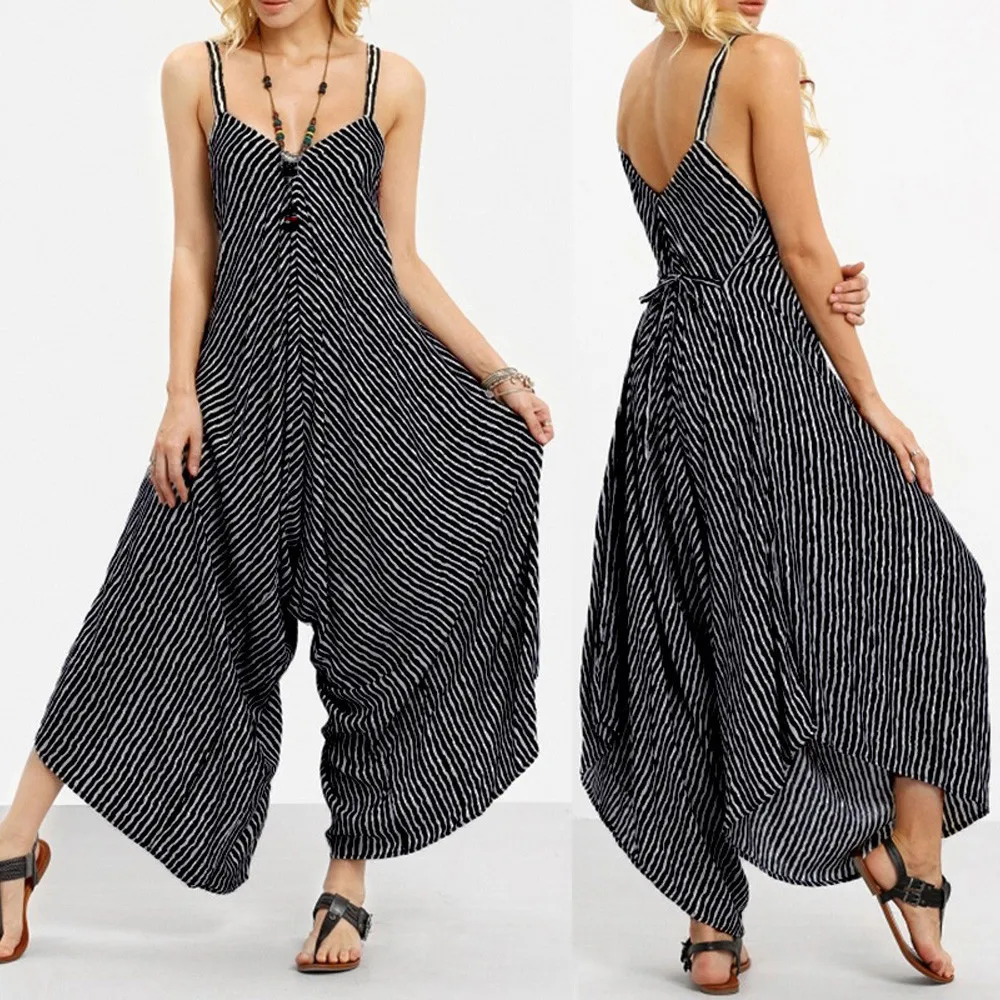 Rompers Summer New Women Casual Loose Jumpsuit Sleeveless Backless Jumpsuit Pants Overalls Party Clubwear Jumpsuit#716