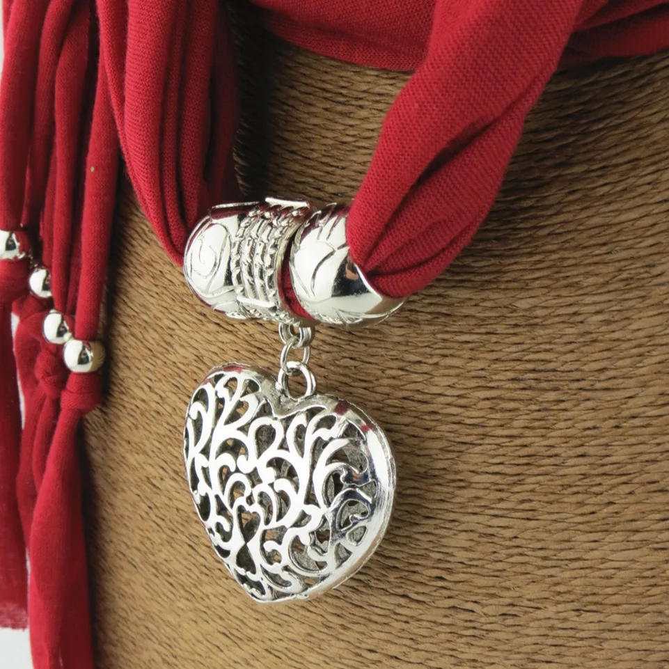 Осеннее новейшее женское ожерелье с шелковым шарфом в форме сердца, колье ручной работы в стиле бохо, длинное ожерелье с подвеской, большие ювелирные изделия