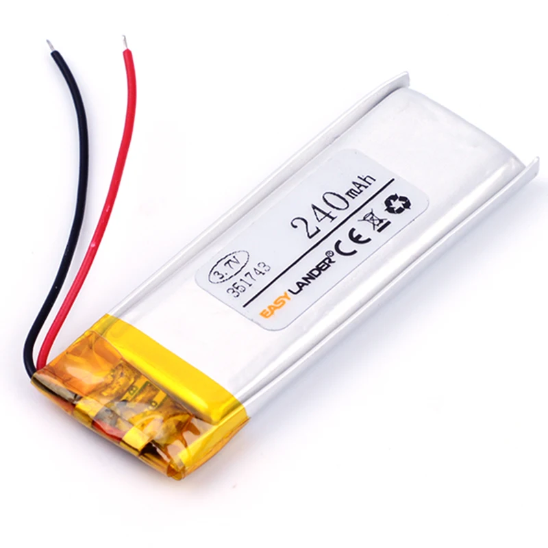 351743 3.7V 240mAh Rechargeable li Polymer Li ion Battery For pen MP3 MP4 Game Player speaker