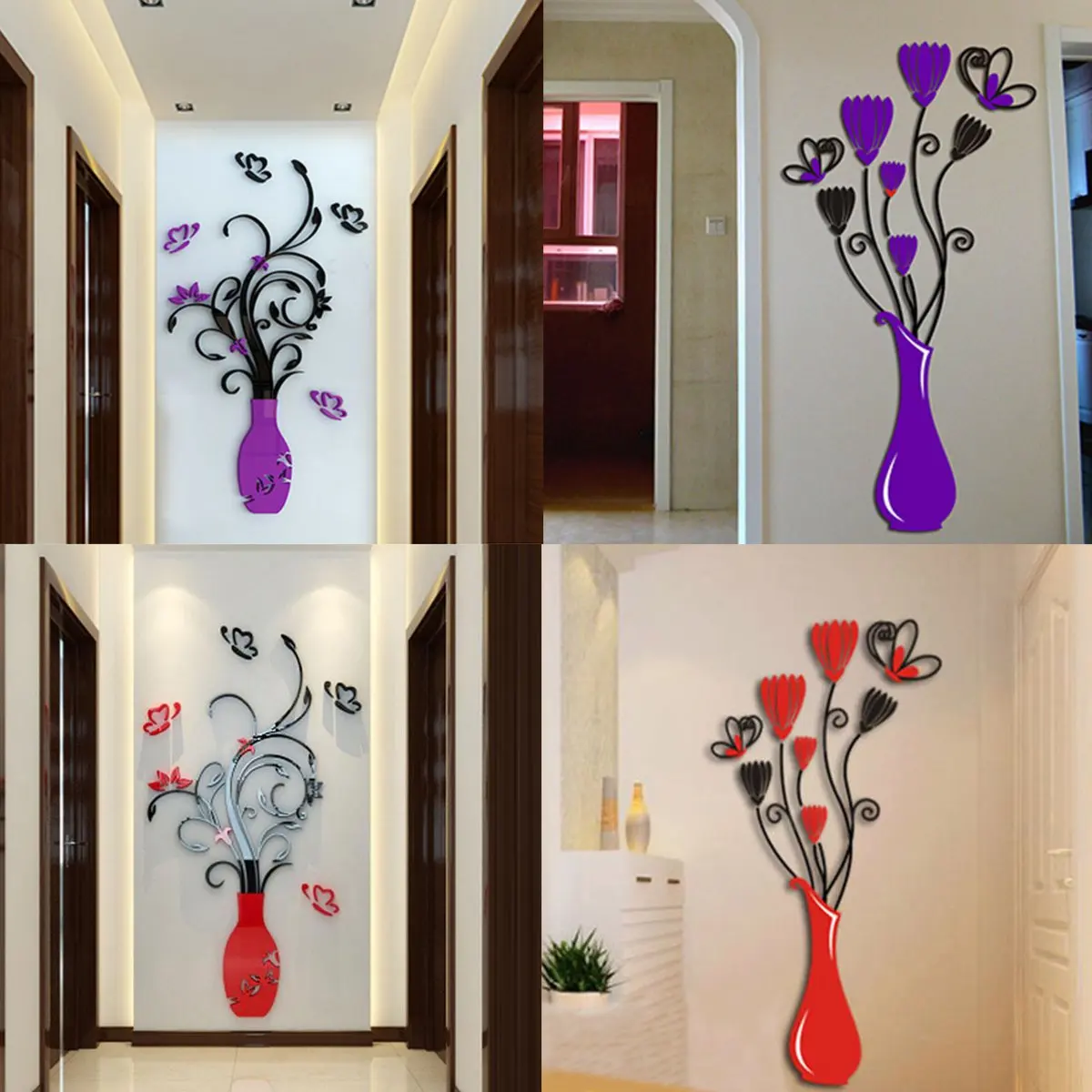 3d Florero De Flores Pegatinas De Pared Espejo Arte Mural Para El