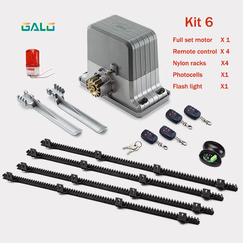 Сверхмощный 1800 кг Авто раздвижные ворота мотор слайд открывалка с 4 м нейлон стойки(лампа, фотоэлемент, клавиатура, кнопка опционально - Цвет: kit 6