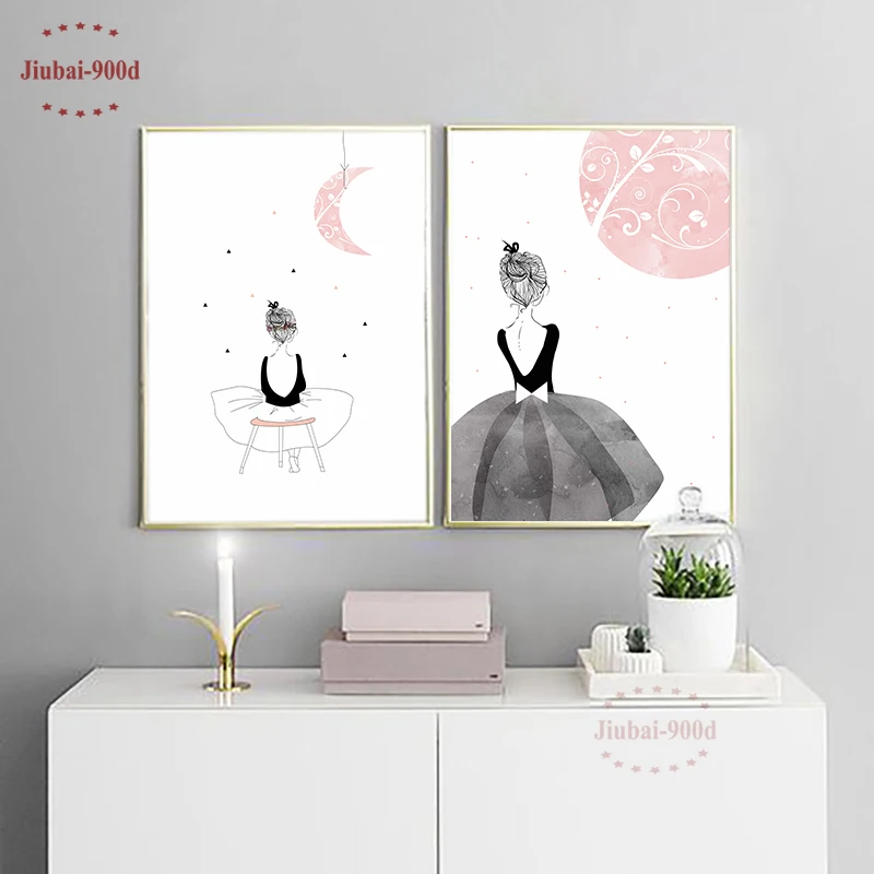 Meninas aquarela Canvas Art Print Poster Pintura, Quadros de Parede