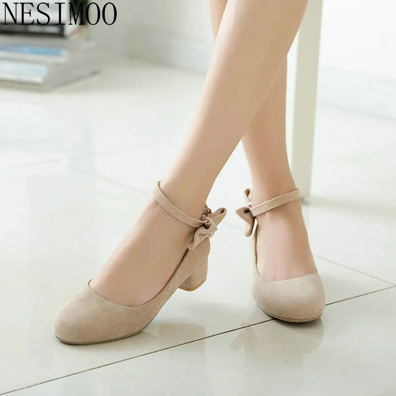 

NESIMOO 2018 Women Pumps Women Shoes Square High Heel Buckle Design Women Pumps Elegant All Match Shoes Slip on Size 34-43