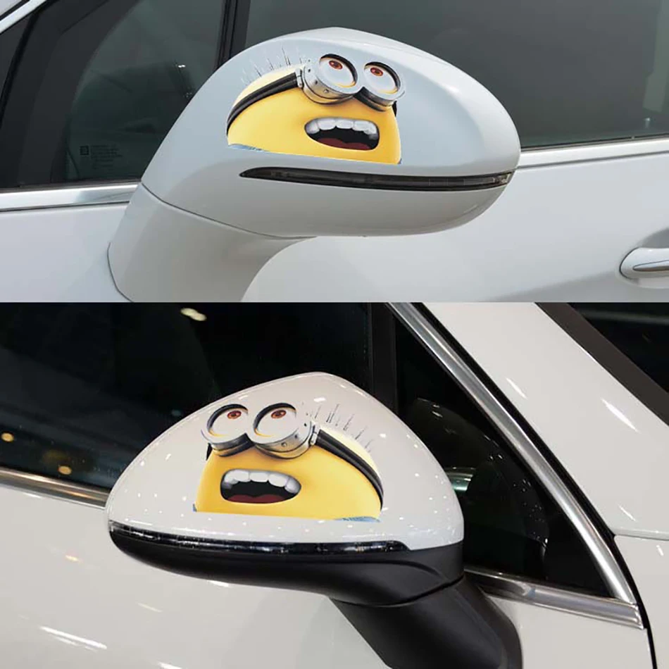 

1Pair Simulation Minions Car Stickers 3D PVC Material Cars Motorcycle Head Engine Cover Rearview Mirror Decoration AG