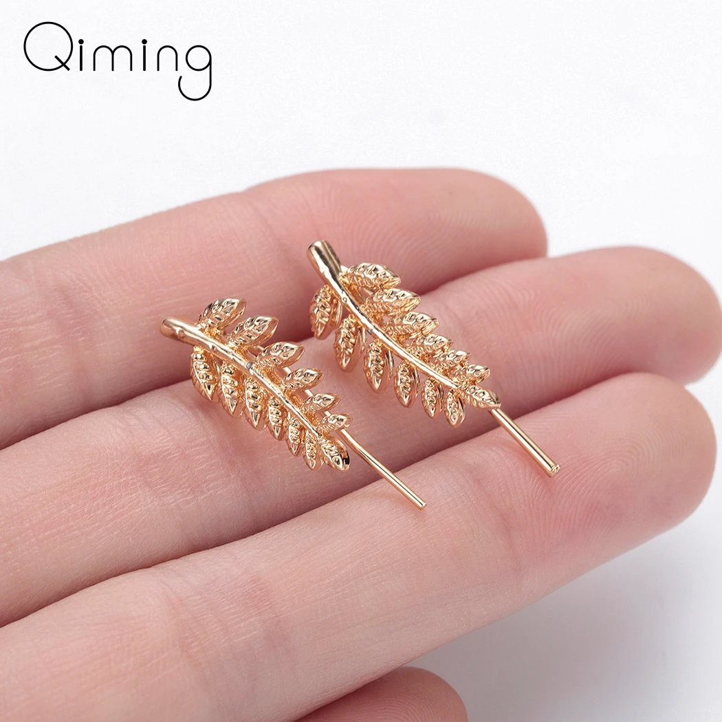

Boho Stainless Steel Ear Climber Tiny Leaf Earring Leaves Feather Branch Crawlers Stud Earrings For Girls Bridal Bijoux