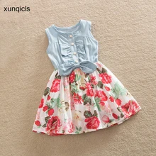 От 2 до 10 лет платье для девочек г. детские джинсовые платья без рукавов с цветочным рисунком летняя детская одежда принцессы Vestido