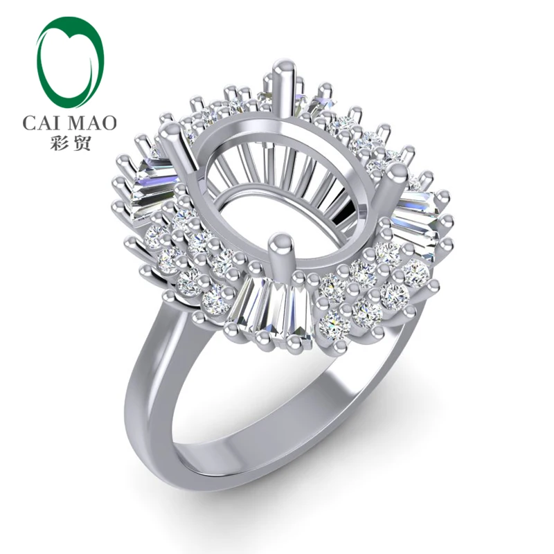 

Caimao 7.5x10mm Oval Cut 14k White Gold 0.59ct Baguette&Round cut Diamond Prong Wedding Semi Mount Ring