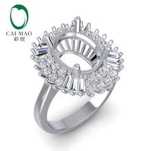 Caimao 7.5x10mm Oval Cut 14k White Gold 0.59ct Baguette&Round cut Diamond Prong Wedding Semi Mount Ring