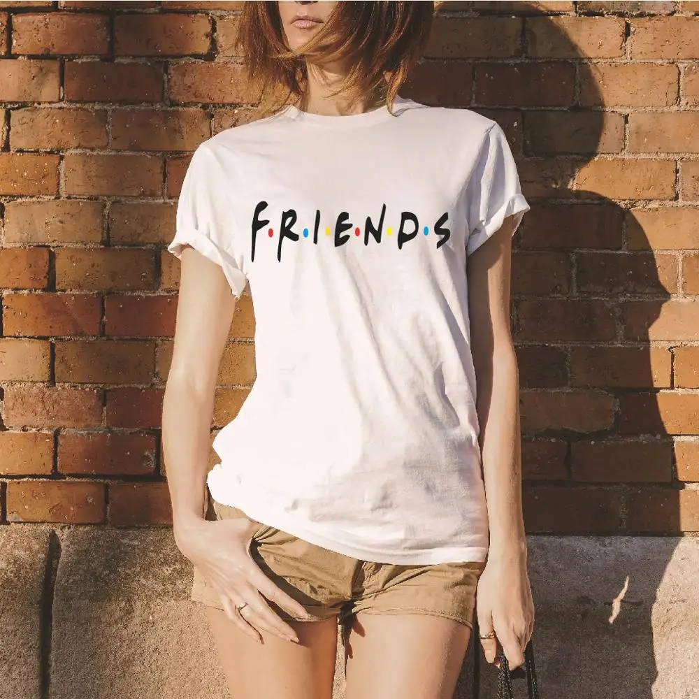 Футболка с надписью FRIENDS Женская свободная футболка коротким рукавом и круглым