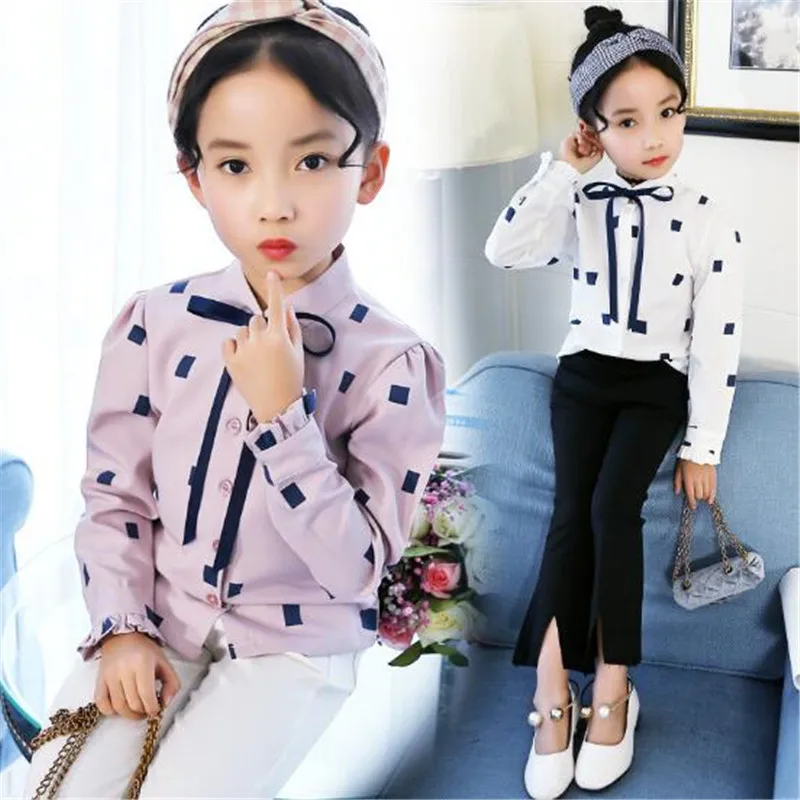 2018 Spring Child Children Clothing Baby Girl Long Sleeve Shirt Buttons