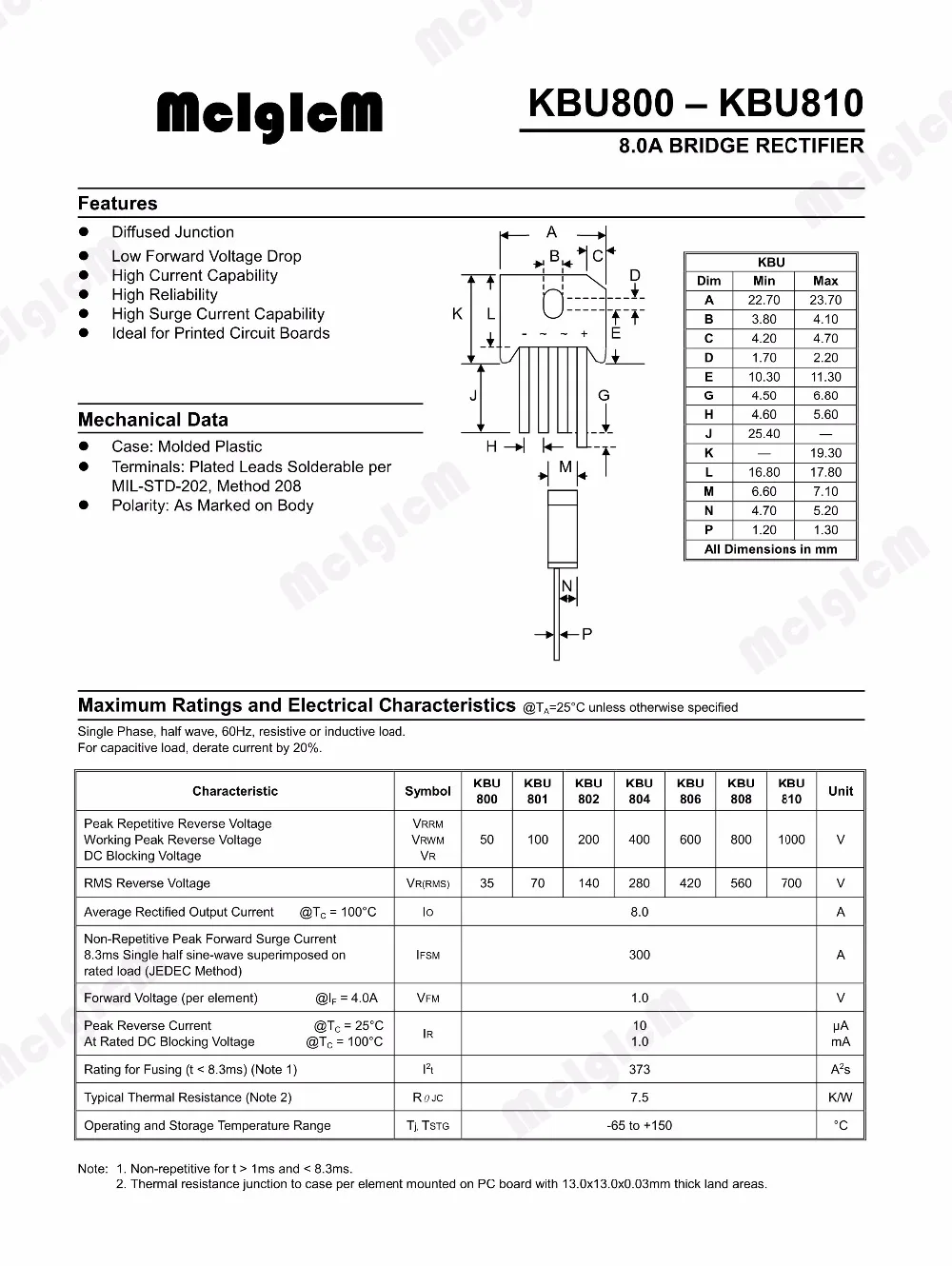 MCIGICM 5 шт. 8A 800 в диодный мостовой выпрямитель kbu808