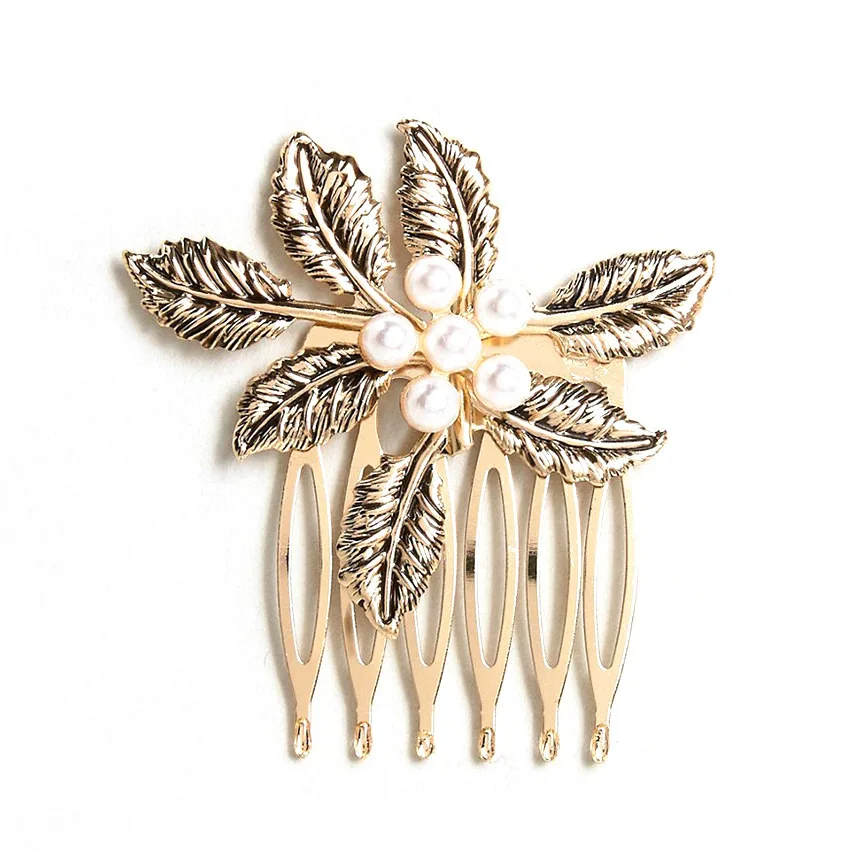 Pearl Comb Винтажный Свадебный с жемчугом свадебный гребень для волос горный хрусталь Ретро цветок свадебный гребень для волос пчела ювелирные изделия Свадебные листья головной убор невесты - Окраска металла: Pearl Comb