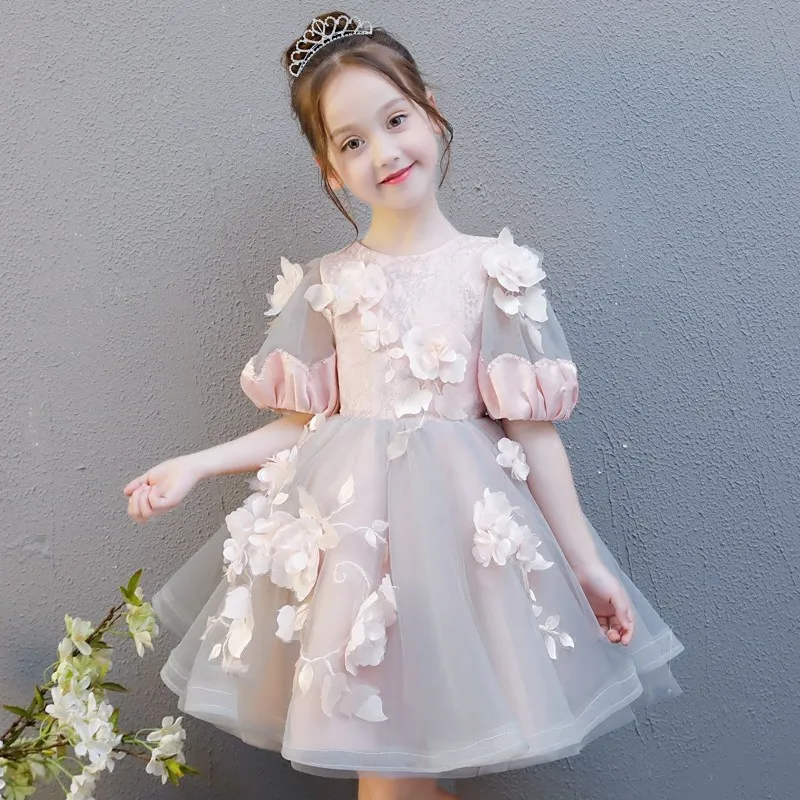 

Retro Flower Girl Dress for Wedding Short Sleeve Floral Girls Formal Dress Ball Gown Holy Communion Dress Princess Birthday Gown