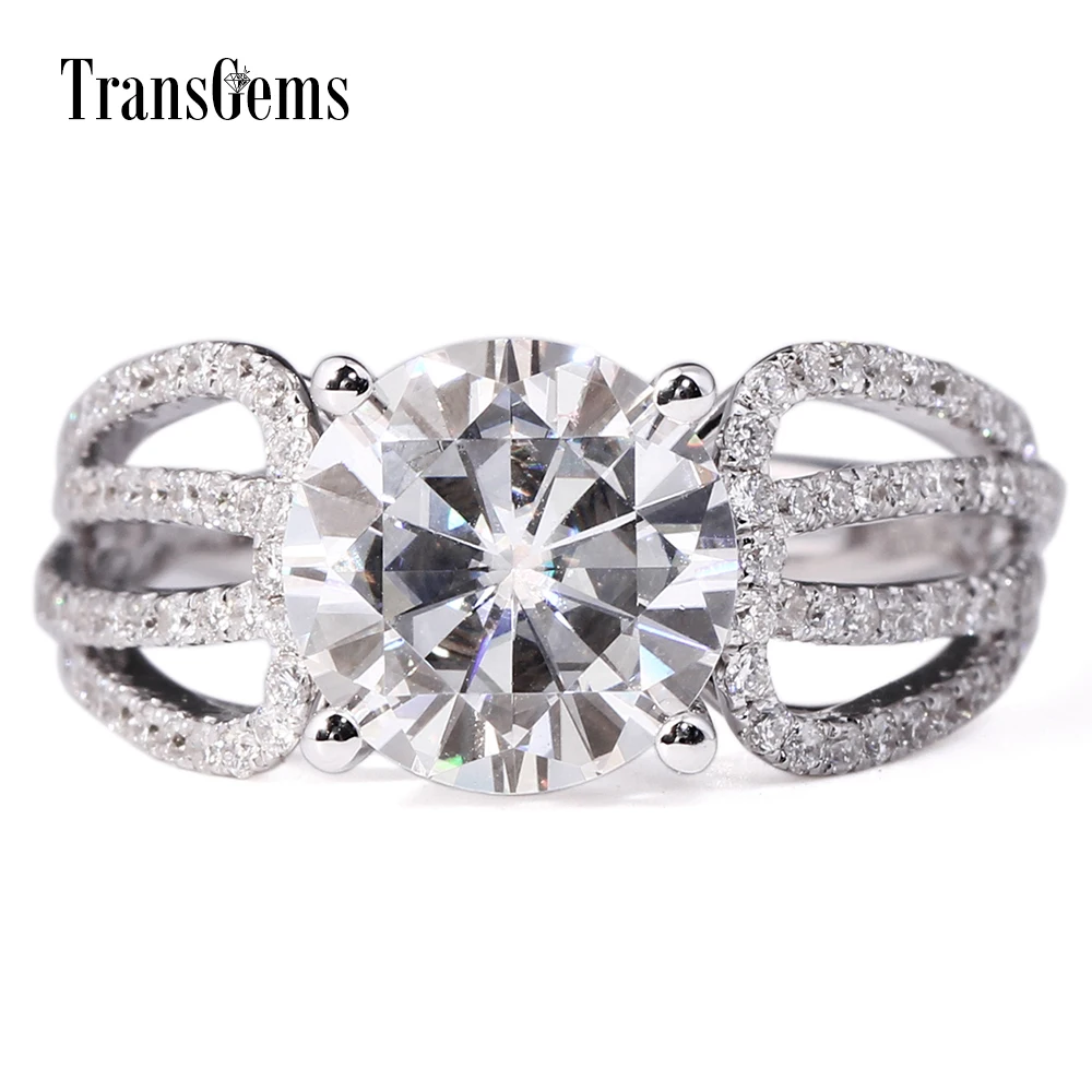 

TransGems 3 Carat F Colorless Lab Moissanite Engagement Anniversary Ring Real Diamond Accents 14K White Gold Women Ring