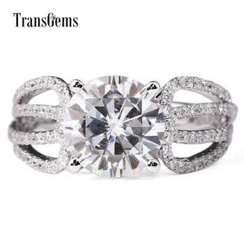TransGems 3 Carat F Colorless Lab Moissanite Engagement Anniversary Ring Real Diamond Accents 14K White Gold Women Ring
