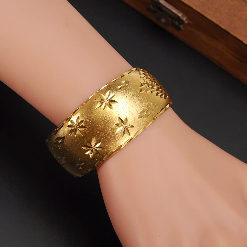 29 мм Широкие браслеты для женщин 14 К желтого твердого золота Заполненные Дубай ювелирные изделия звезда браслет Открытый браслеты свадебный подарок/подарок для мамы