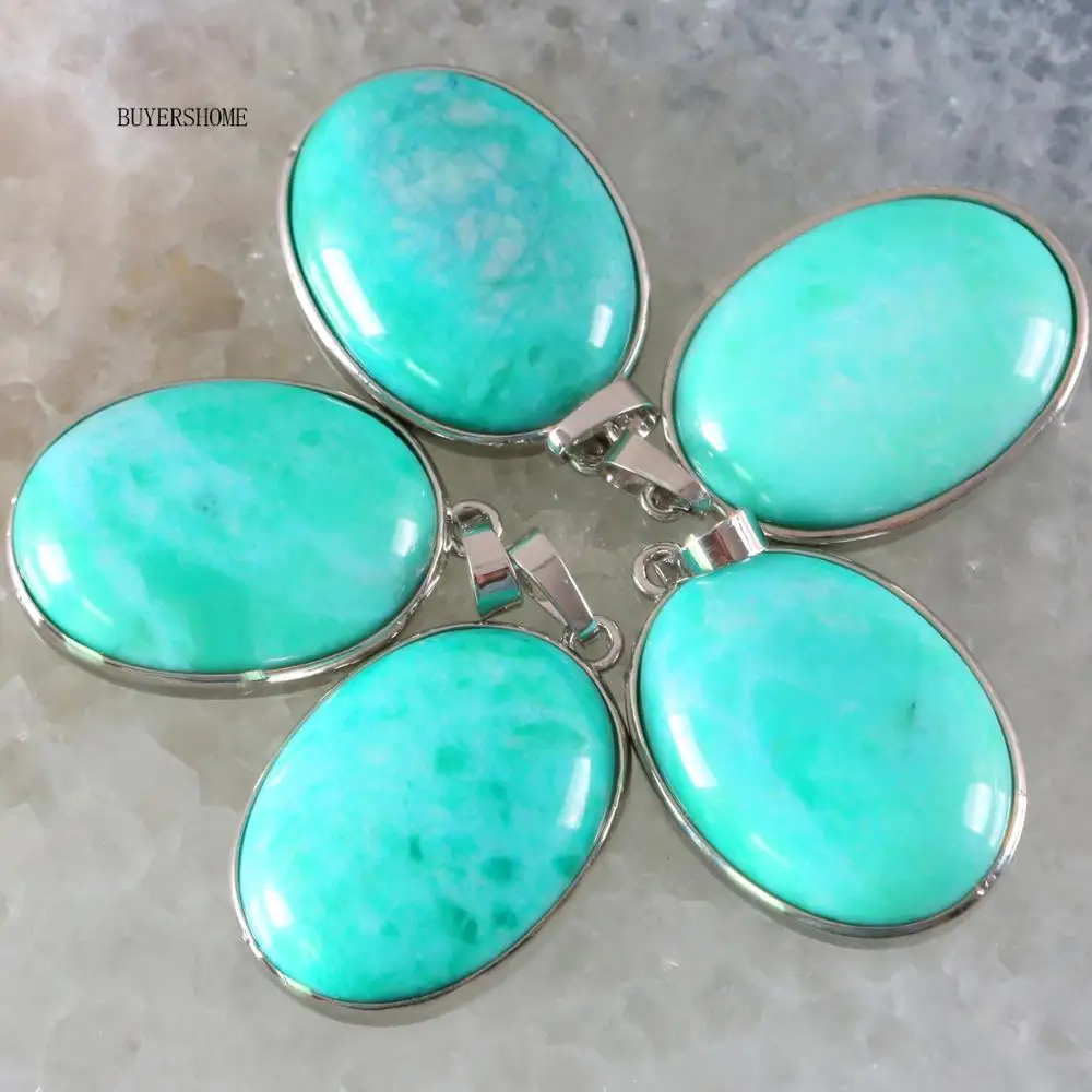 

BUYERSHOME Oval 25x35MM Women Jewelry For Necklace Natural Stone Beads Green Amazonite Pendant 1Pcs K683